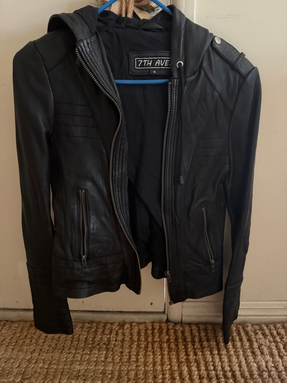 7th Ave Women’s Black Faux Leather Hooded Moto Jacket